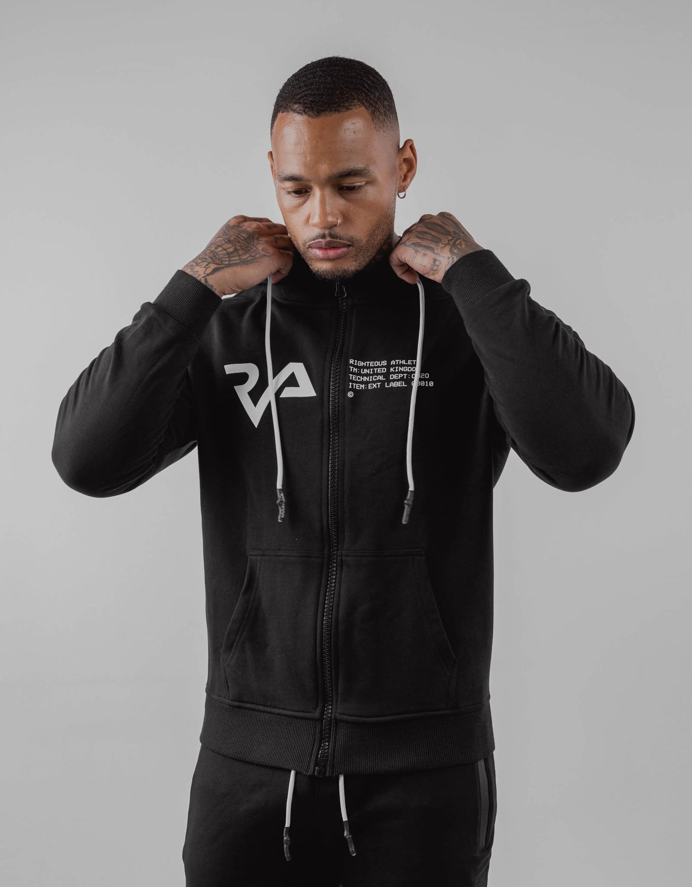 TECHNICAL PRINT FULL ZIP HOODIE - BLACK – Righteous Athlete